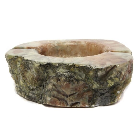 Vintage Alabaster Marble Ashtray Italy Natural Solid Stone Carved Green 70s MCM - Picture 8 of 8